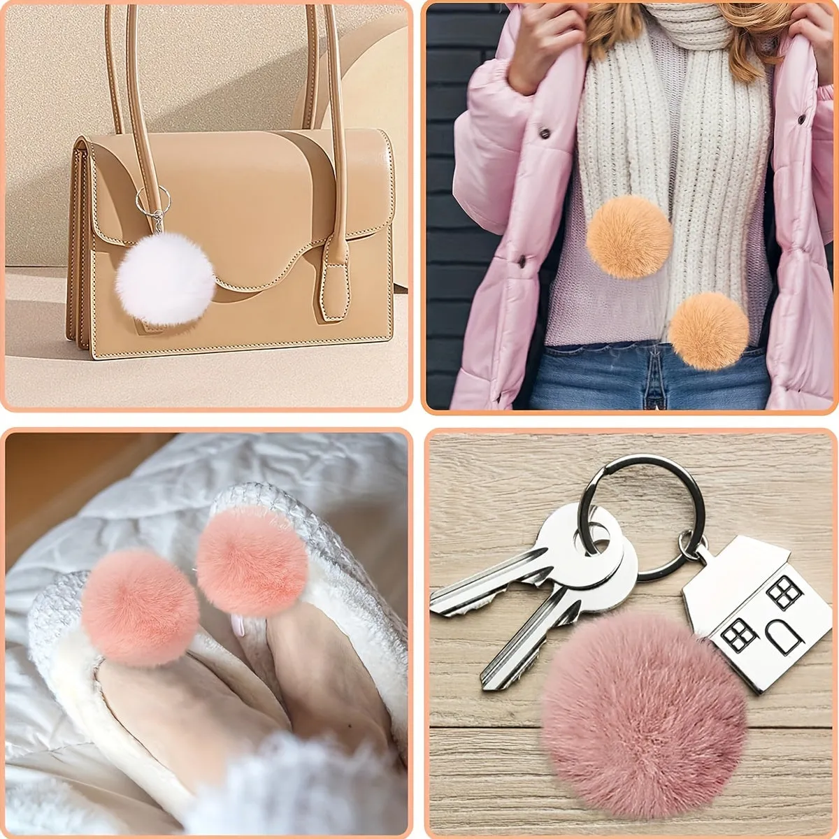 5pcs Faux Fur Pom Pom Balls Key Chains Scarves Gloves