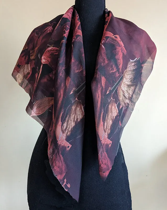 Chiffon Scarf - Dark Red Leaves
