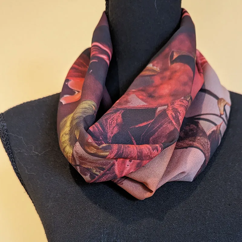 Chiffon Scarf - Dark Red Leaves