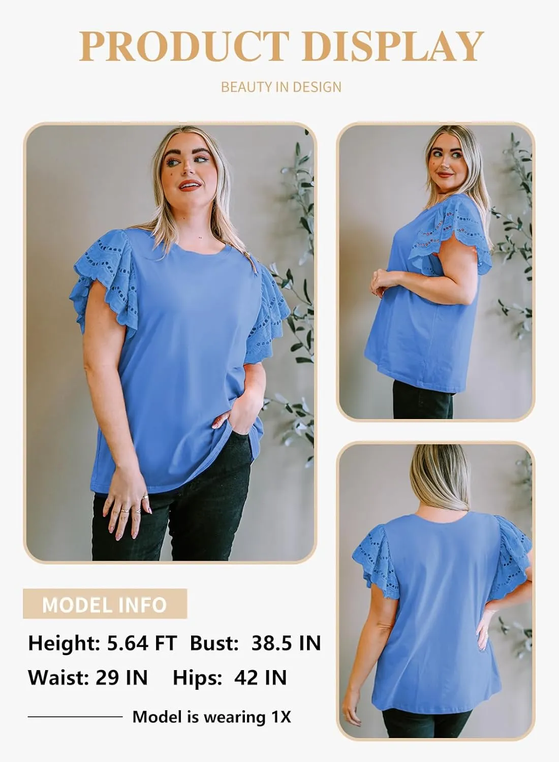 Eytino Womens Plus Size Tops Short Sleeve Round Neck Hollow Out Casual Loose Tunic Tees Shirts(1X-5X)