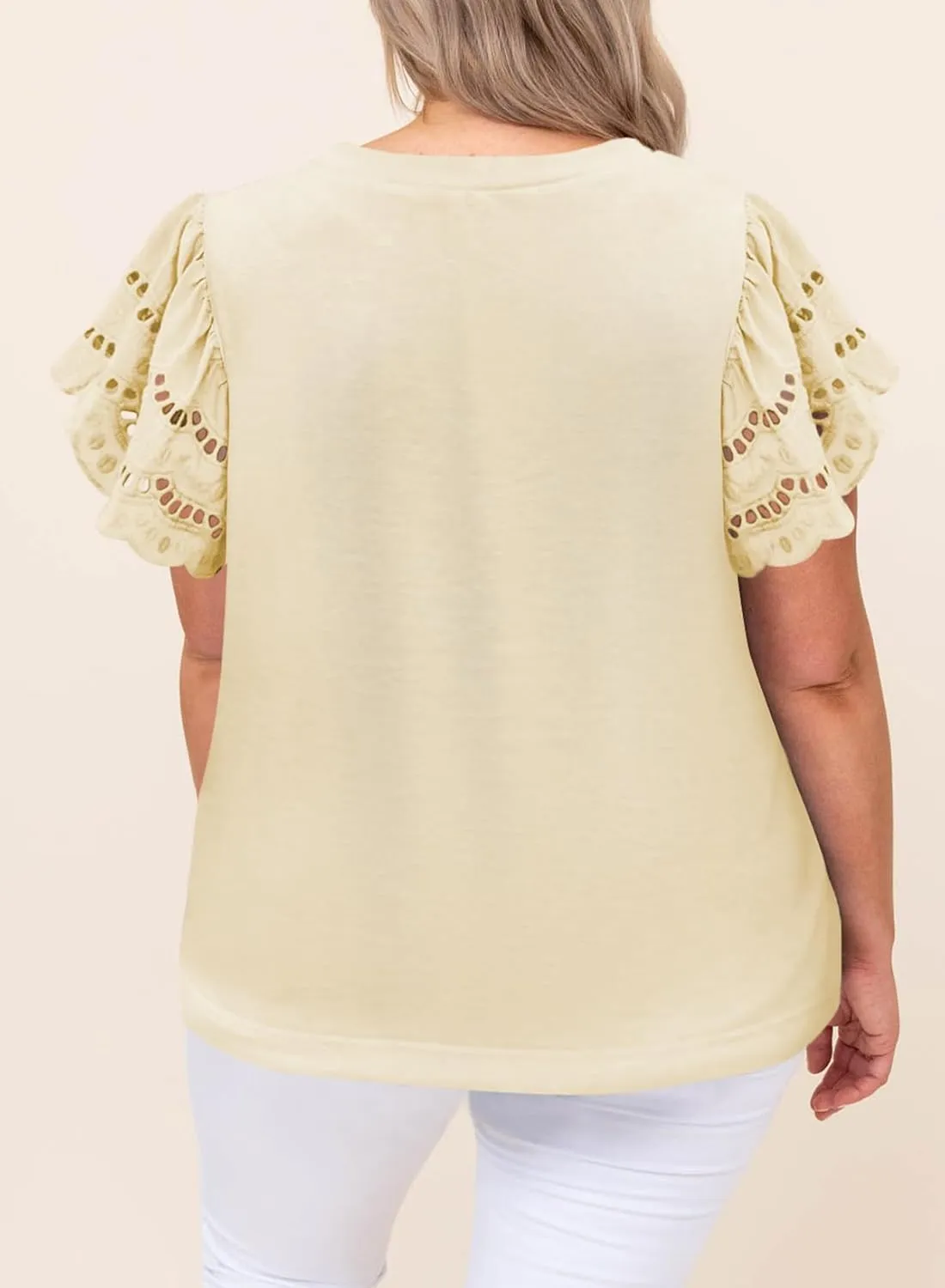 Eytino Womens Plus Size Tops Short Sleeve Round Neck Hollow Out Casual Loose Tunic Tees Shirts(1X-5X)