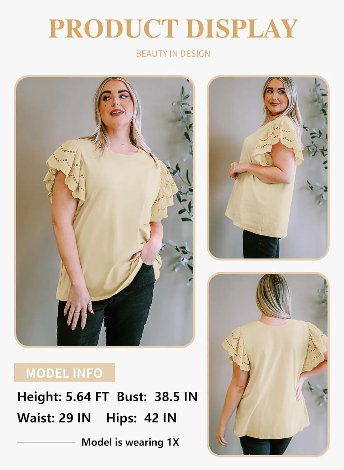 Eytino Womens Plus Size Tops Short Sleeve Round Neck Hollow Out Casual Loose Tunic Tees Shirts(1X-5X)