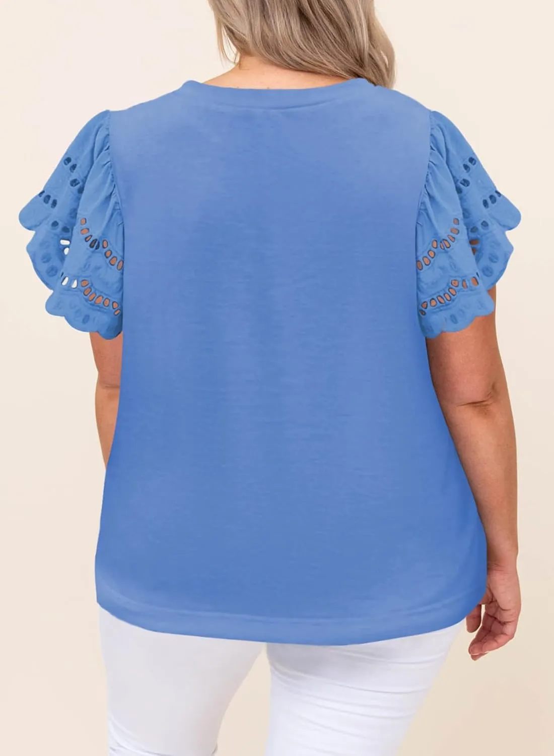 Eytino Womens Plus Size Tops Short Sleeve Round Neck Hollow Out Casual Loose Tunic Tees Shirts(1X-5X)