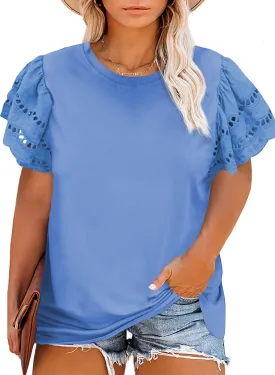 Eytino Womens Plus Size Tops Short Sleeve Round Neck Hollow Out Casual Loose Tunic Tees Shirts(1X-5X)