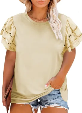 Eytino Womens Plus Size Tops Short Sleeve Round Neck Hollow Out Casual Loose Tunic Tees Shirts(1X-5X)
