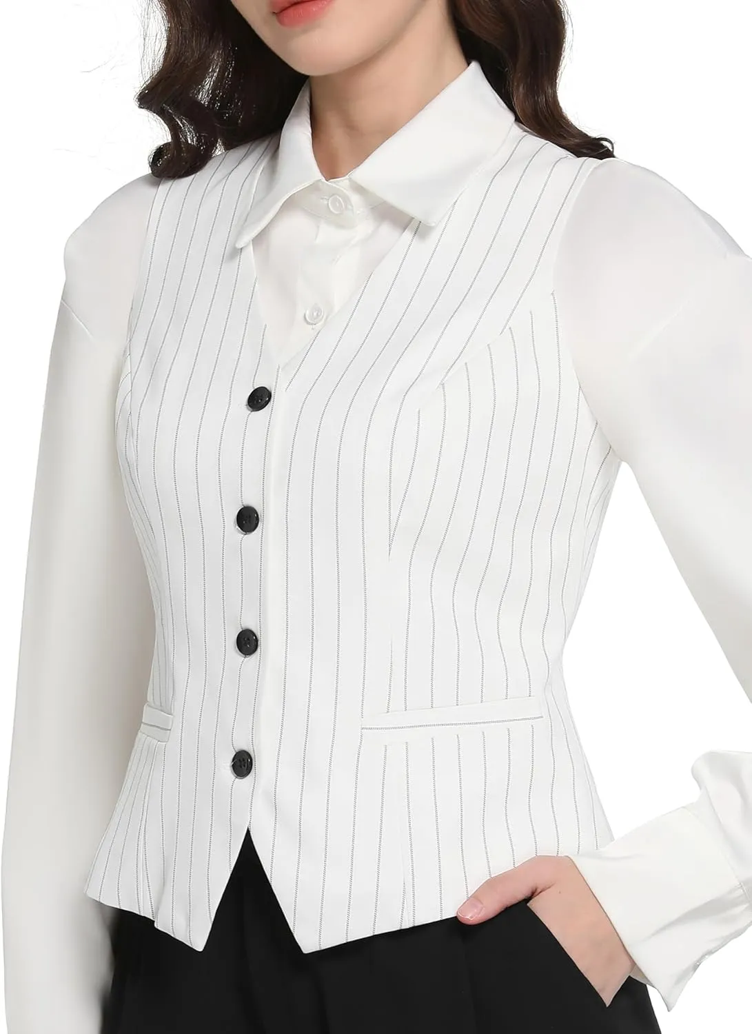 Foucome Women's Formal Regular Fitted Business Dress Suits Button Down Vest Waistcoat