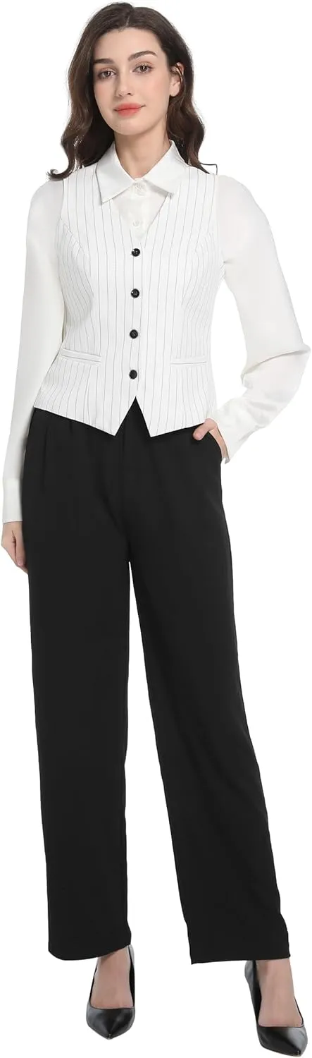 Foucome Women's Formal Regular Fitted Business Dress Suits Button Down Vest Waistcoat