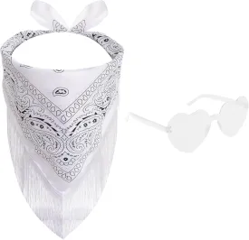 Fumwase Fringe Bandana Heart Sunglasses Disco Cowgirl Boy Bling Bandanas Halloween Scarf Headwear
