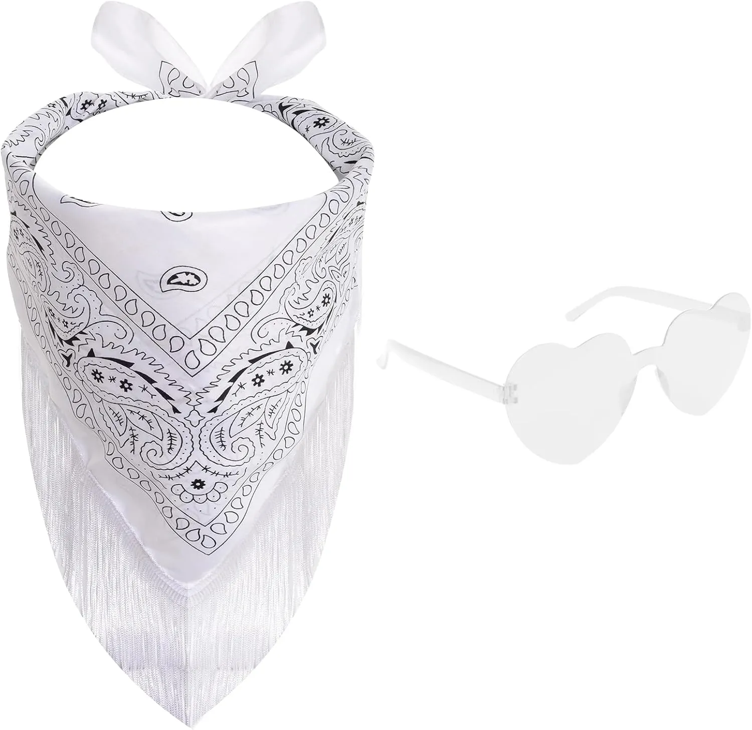 Fumwase Fringe Bandana Heart Sunglasses Disco Cowgirl Boy Bling Bandanas Halloween Scarf Headwear