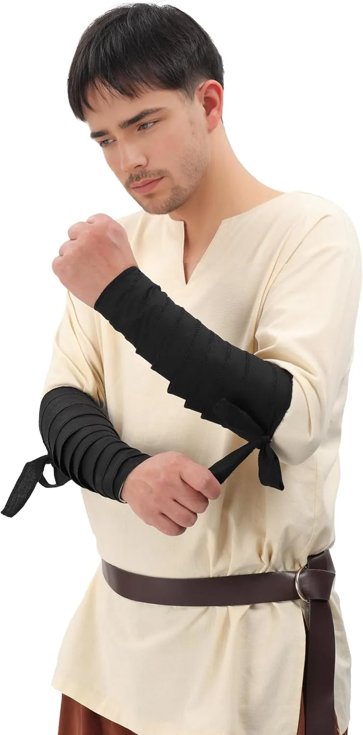 FURPHI Renaissance Arm Wraps Medieval Linen Bracers Vintage Arm Guards Halloween Costume Accessories