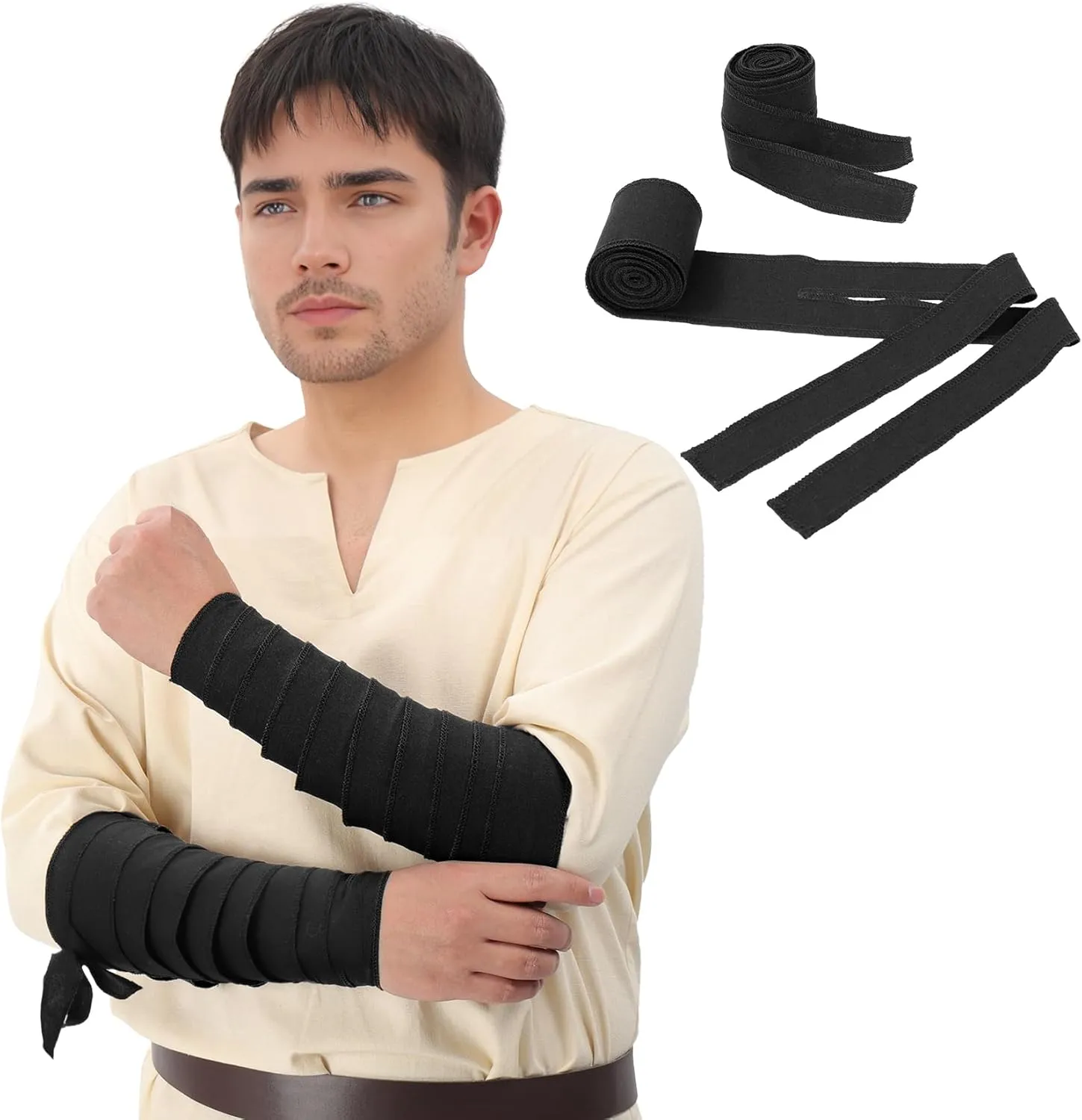 FURPHI Renaissance Arm Wraps Medieval Linen Bracers Vintage Arm Guards Halloween Costume Accessories