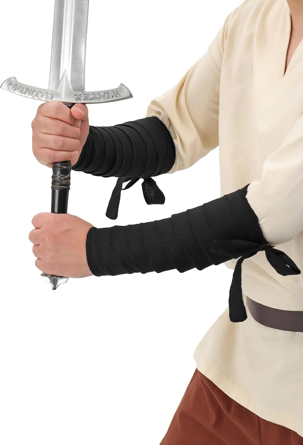 FURPHI Renaissance Arm Wraps Medieval Linen Bracers Vintage Arm Guards Halloween Costume Accessories