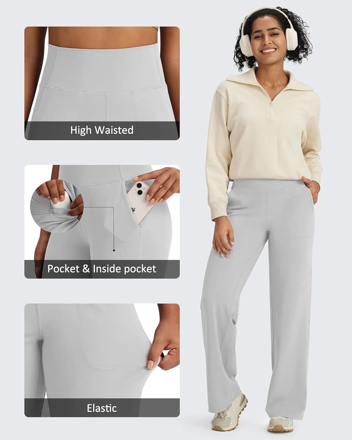 G4Free BareFeel Yoga Pants Women Wide Leg Pants with Pockets High Waisted Comfortable Soft Casual Pants 29"/31"/33"