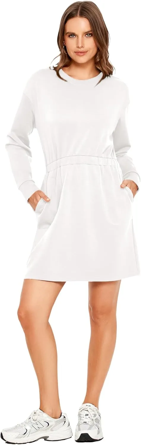 Glamaker Womens 2024 Fall Sweatshirt Dresses Winter Long Sleeve T Shirt Dresses Air Essential Outfit Dress with Pockets