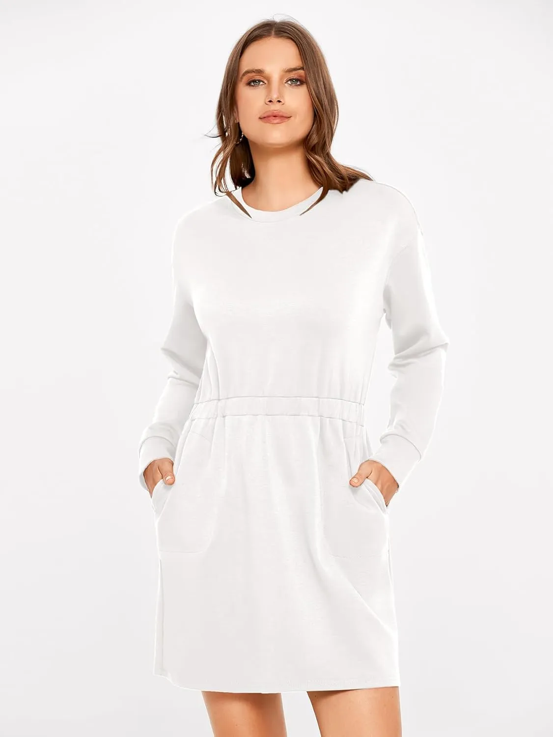 Glamaker Womens 2024 Fall Sweatshirt Dresses Winter Long Sleeve T Shirt Dresses Air Essential Outfit Dress with Pockets