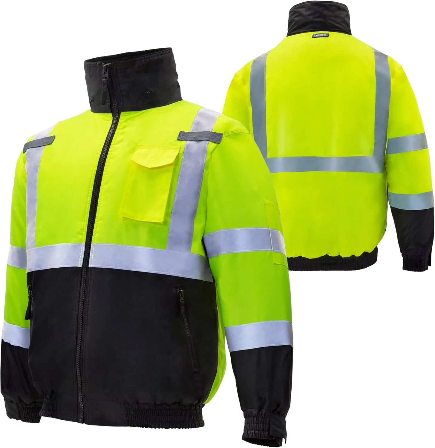 JORESTECH Safety Two Balaclava One Bomber Jacket Waterproof Reflective High Visibility Yellow/Lime ANSI