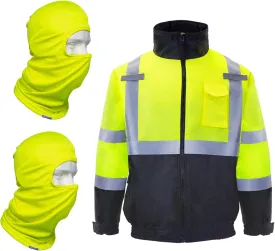 JORESTECH Safety Two Balaclava One Bomber Jacket Waterproof Reflective High Visibility Yellow/Lime ANSI