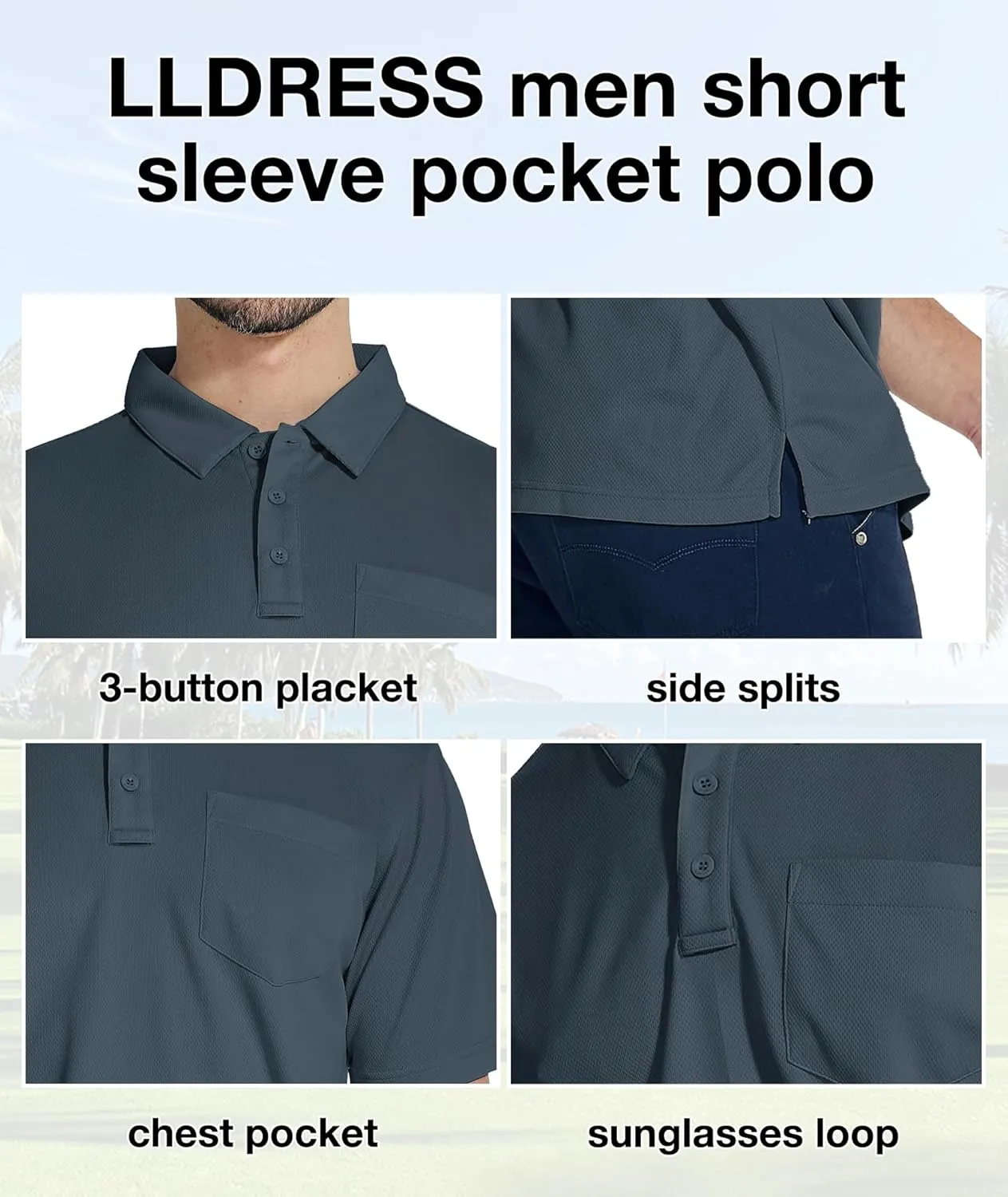 LLdress Men's Polo Golf Shirt Short Sleeve T-Shirts Pique Collared Shirts with Pocket
