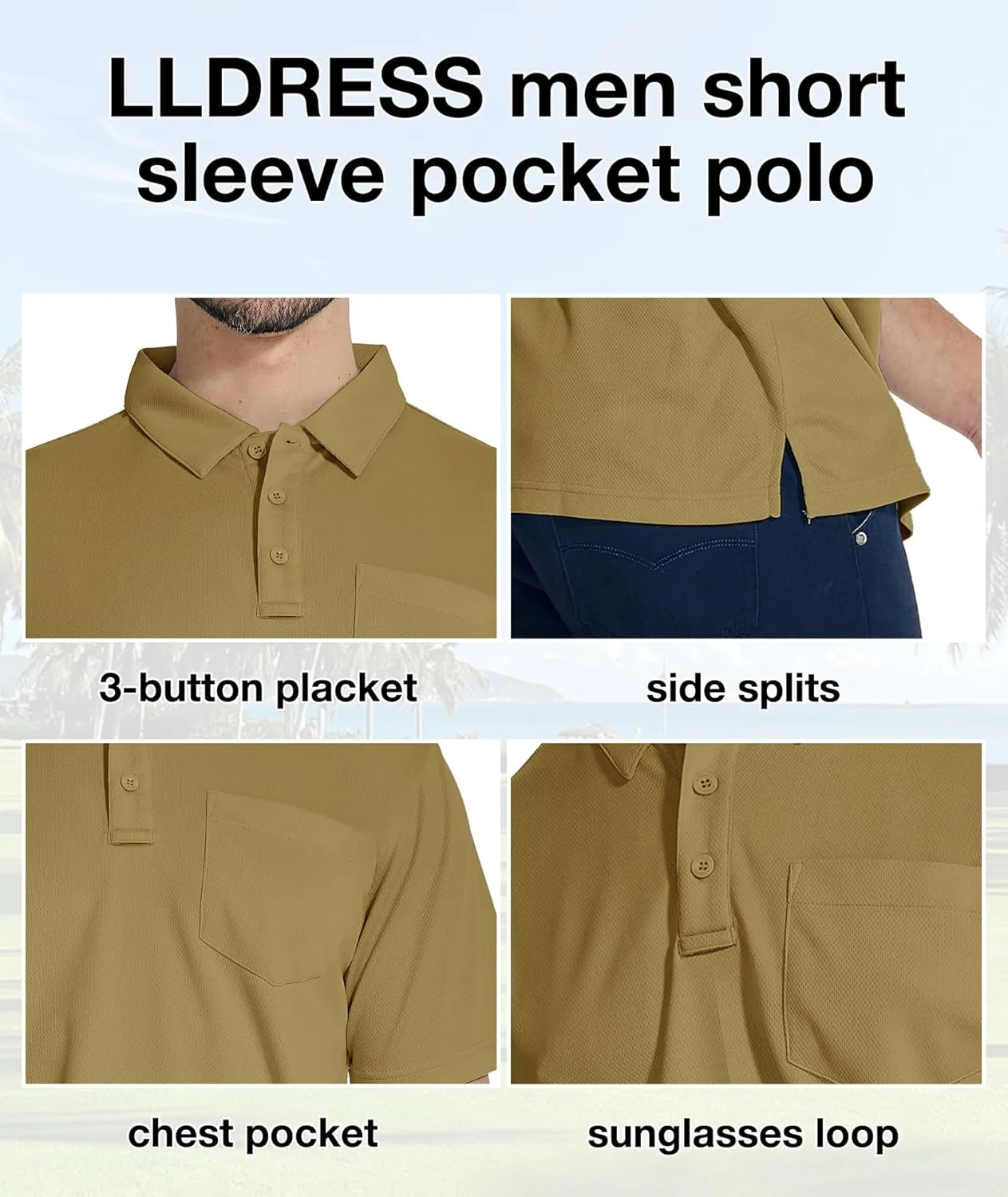 LLdress Men's Polo Golf Shirt Short Sleeve T-Shirts Pique Collared Shirts with Pocket