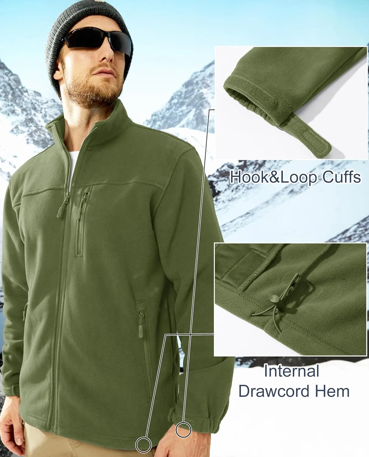 MAGCOMSEN Men's Winter Zip Up Polar Fleece Jacket Athletic Tactical Hiking Outdoor Jackets with 3 Pockets