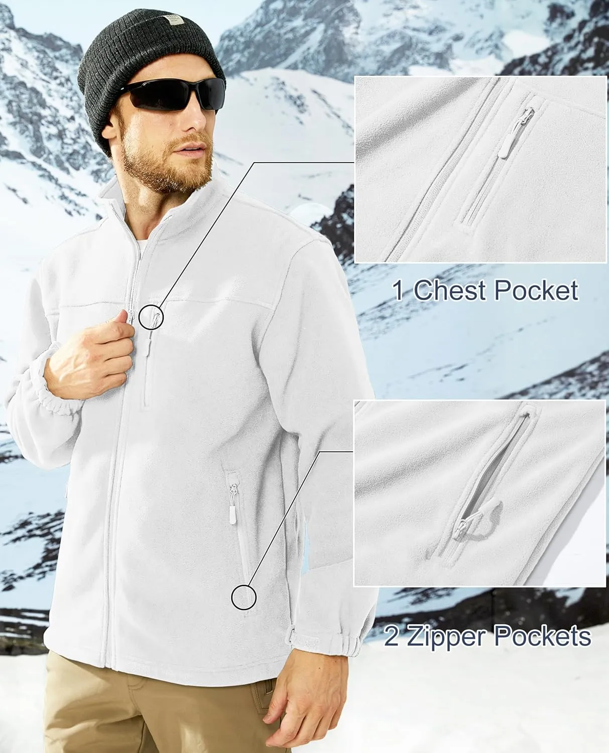 MAGCOMSEN Men's Winter Zip Up Polar Fleece Jacket Athletic Tactical Hiking Outdoor Jackets with 3 Pockets