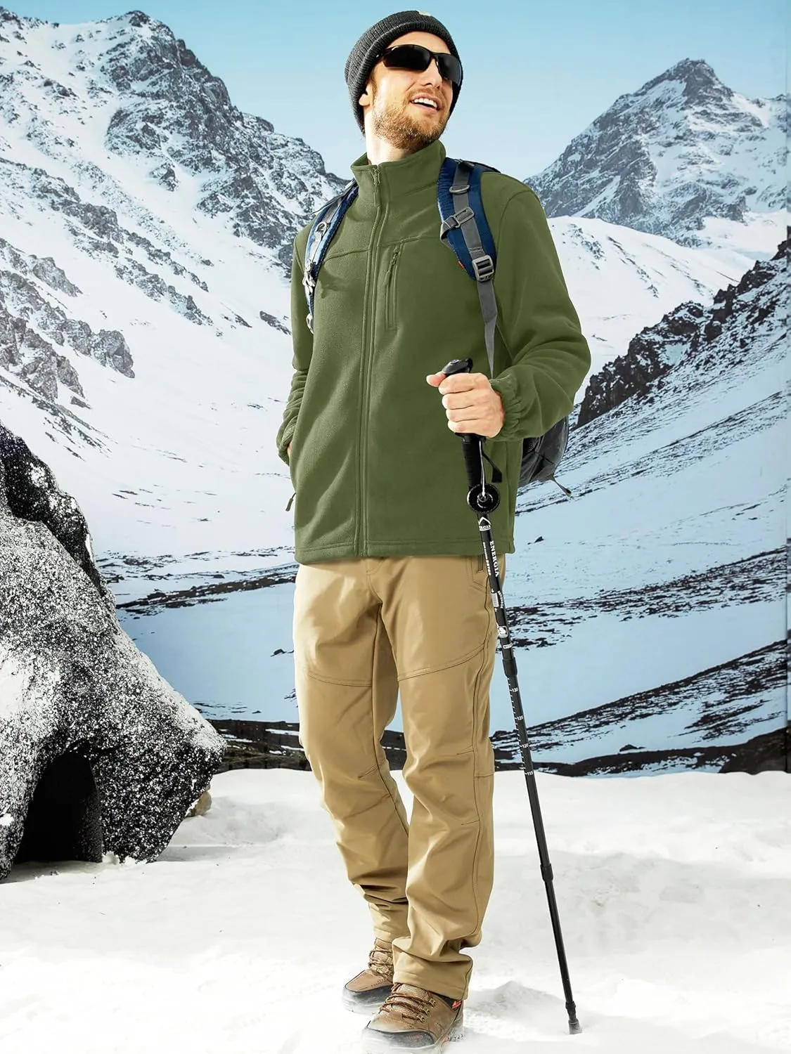 MAGCOMSEN Men's Winter Zip Up Polar Fleece Jacket Athletic Tactical Hiking Outdoor Jackets with 3 Pockets