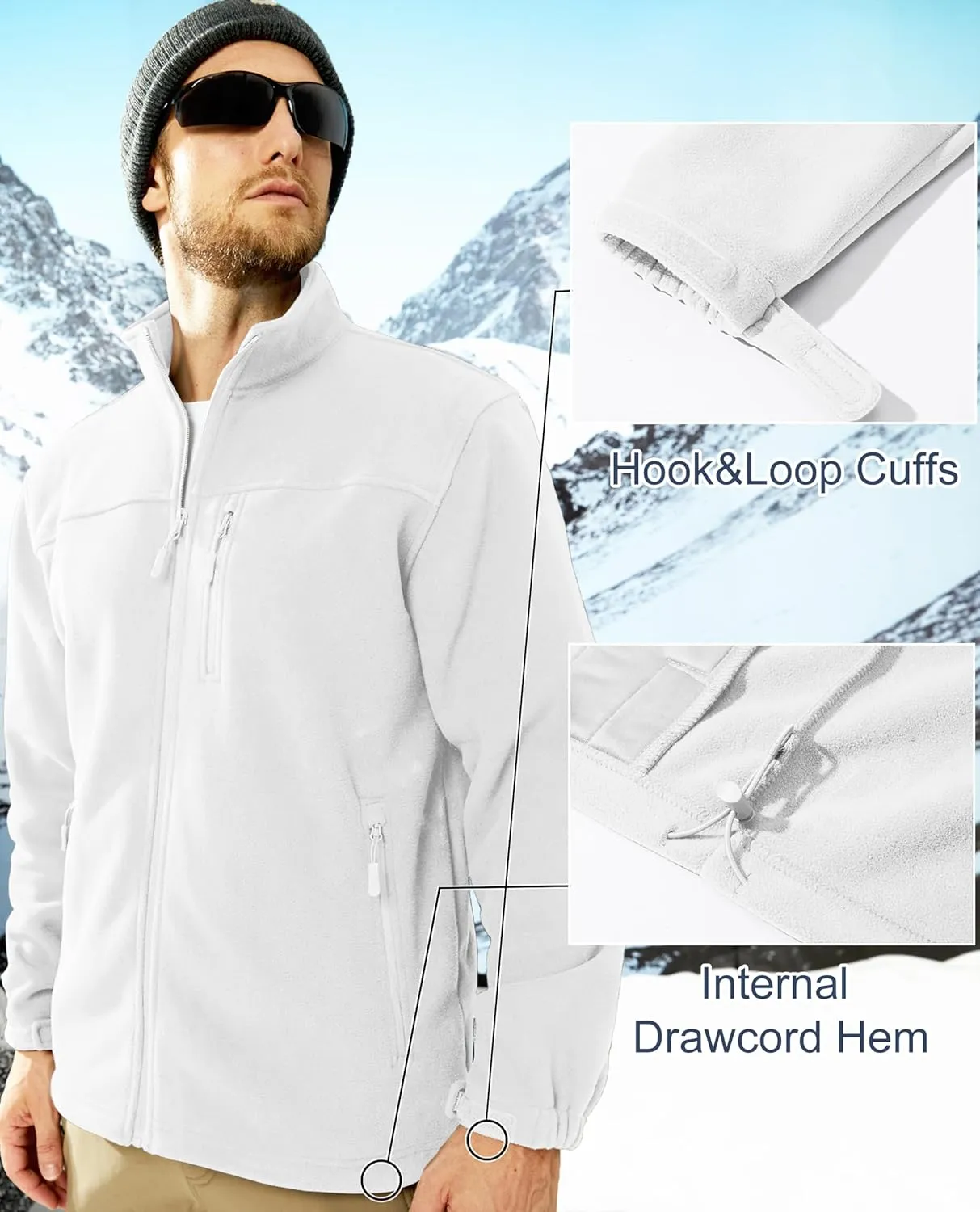 MAGCOMSEN Men's Winter Zip Up Polar Fleece Jacket Athletic Tactical Hiking Outdoor Jackets with 3 Pockets