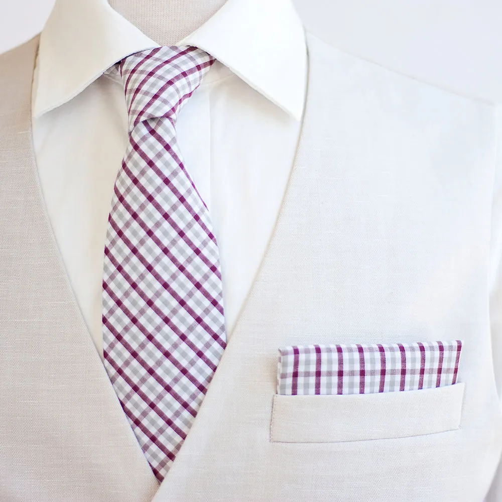 Men's Pocket Square / Grey And Burgundy Plaid