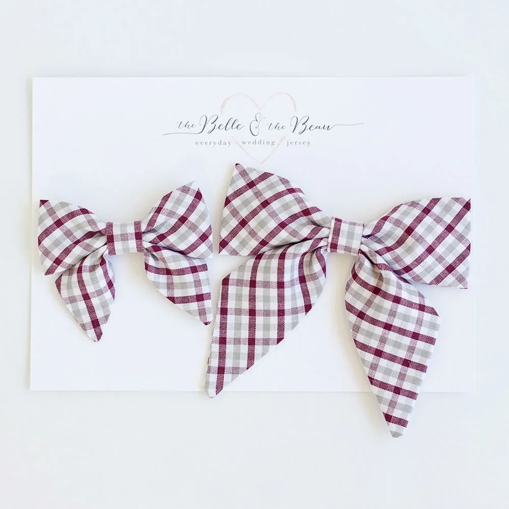 Men's Pocket Square / Grey And Burgundy Plaid