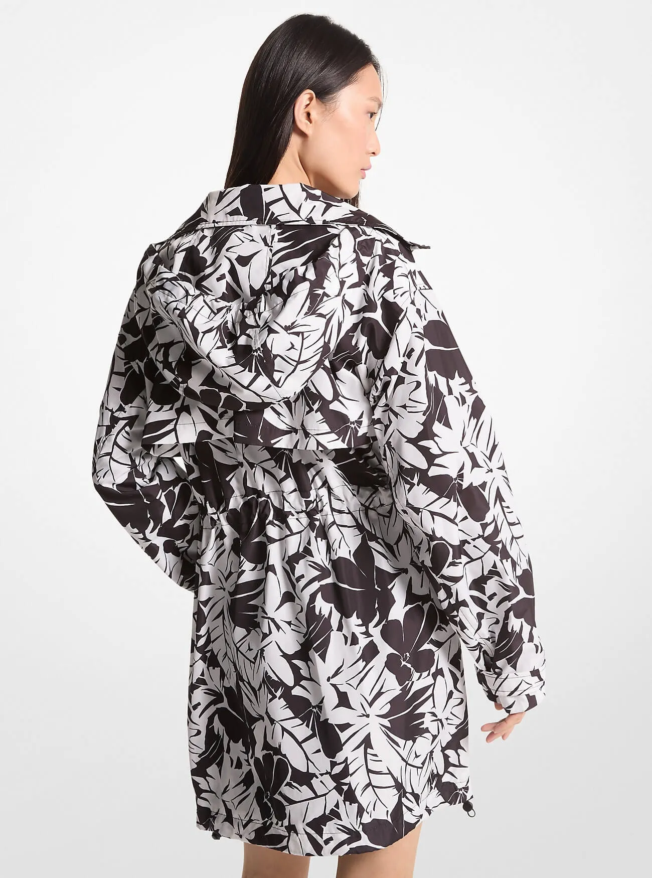 Michael Michael Kors Palm Print Woven Anorak, Black/White