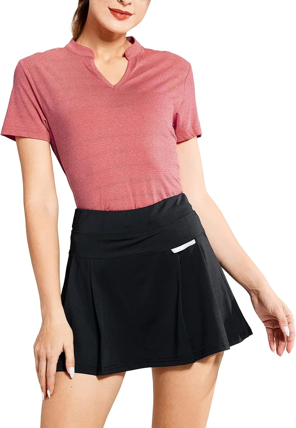 MIER Women's Golf Polo Shirts Collarless Short Sleeve Tennis Running T-Shirts V-Neck Cooling Summer Tee