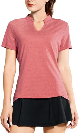 MIER Women's Golf Polo Shirts Collarless Short Sleeve Tennis Running T-Shirts V-Neck Cooling Summer Tee