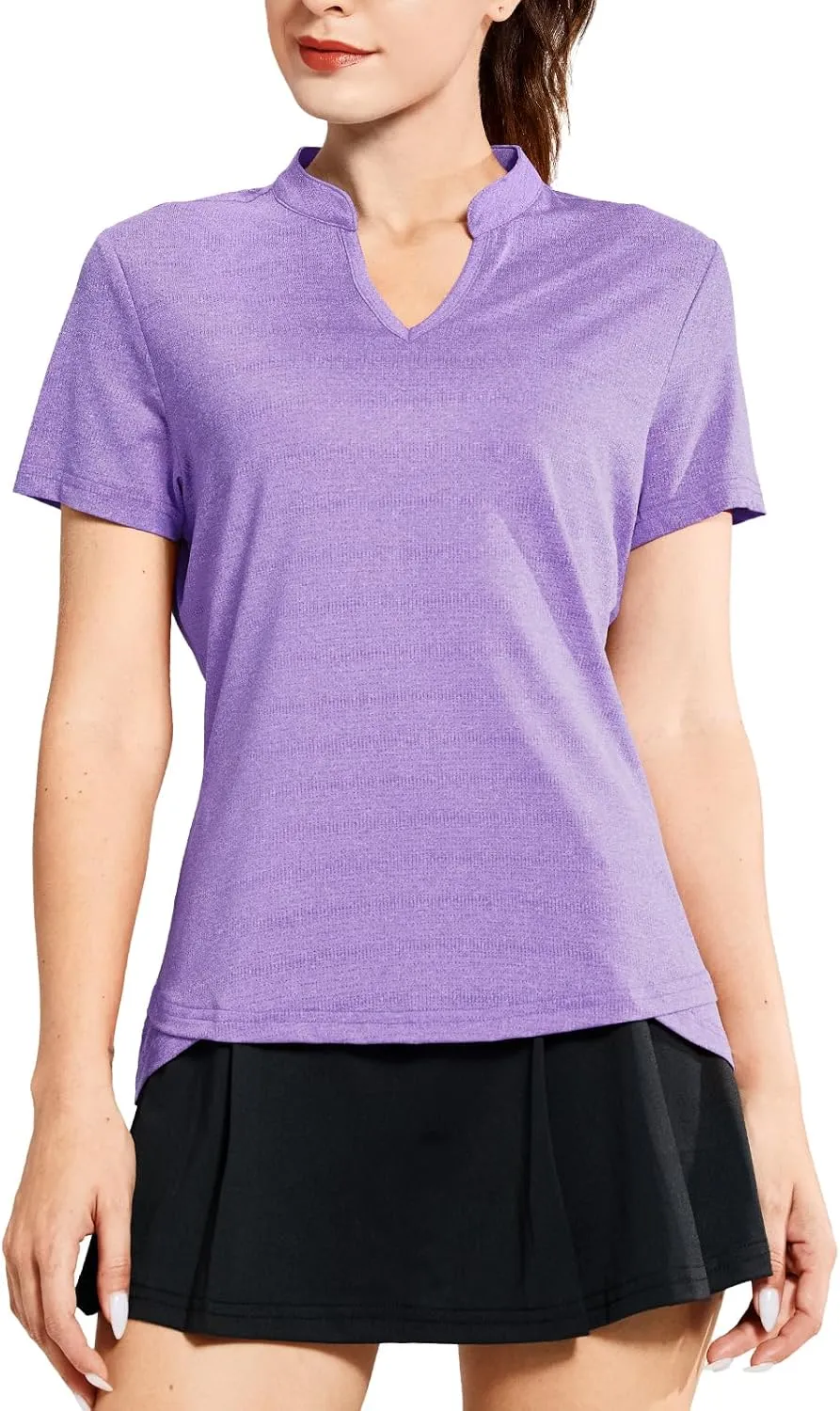 MIER Women's Golf Polo Shirts Collarless Short Sleeve Tennis Running T-Shirts V-Neck Cooling Summer Tee