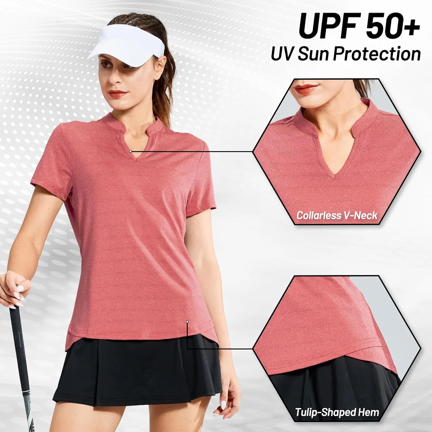 MIER Women's Golf Polo Shirts Collarless Short Sleeve Tennis Running T-Shirts V-Neck Cooling Summer Tee