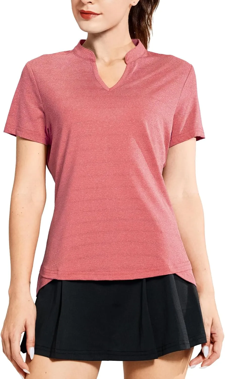 MIER Women's Golf Polo Shirts Collarless Short Sleeve Tennis Running T-Shirts V-Neck Cooling Summer Tee