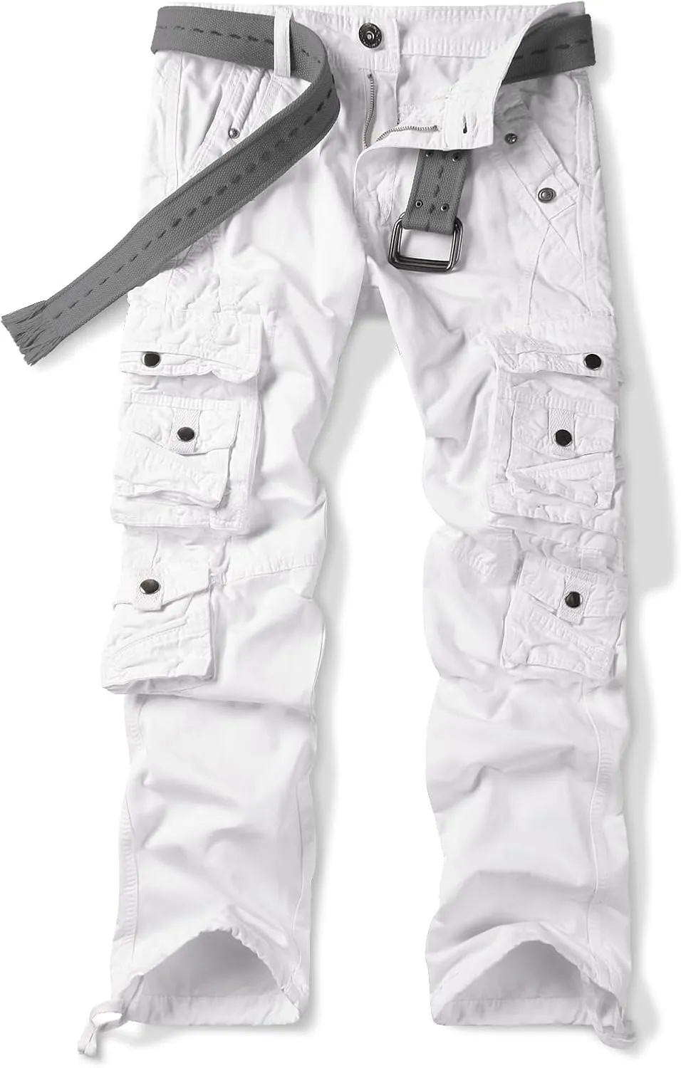 OCHENTA Men's Cotton Casual Cargo Work Pants Baggy Travel Hiking with Multi Pockets (No Belt)