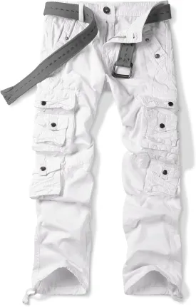 OCHENTA Men's Cotton Casual Cargo Work Pants Baggy Travel Hiking with Multi Pockets (No Belt)