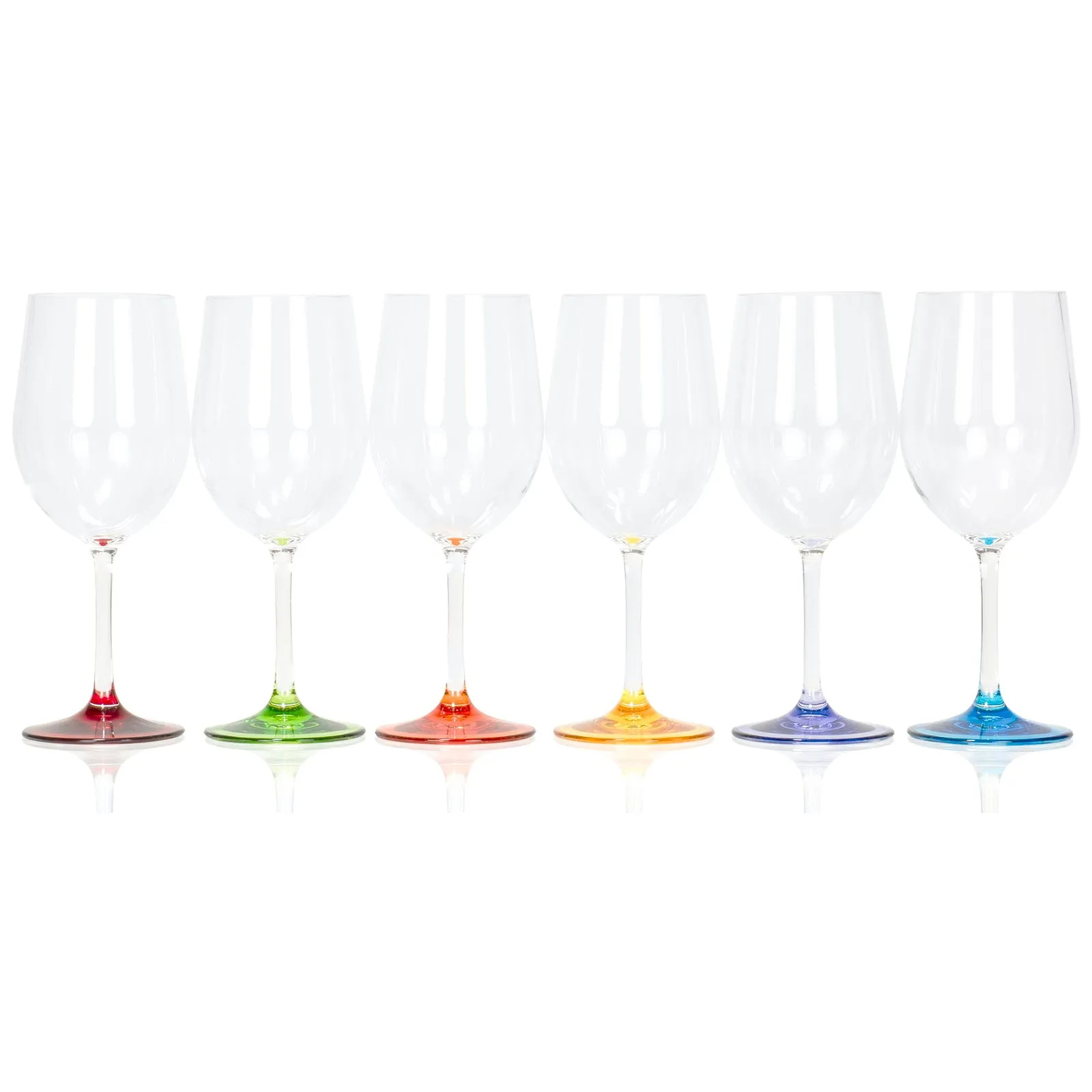 Red Co. Classic Tulip Shaped Long Stem Clear Plastic Outdoors Break Resistant Wine Glass with Multicolor Base, Set of 6 - 12 oz.