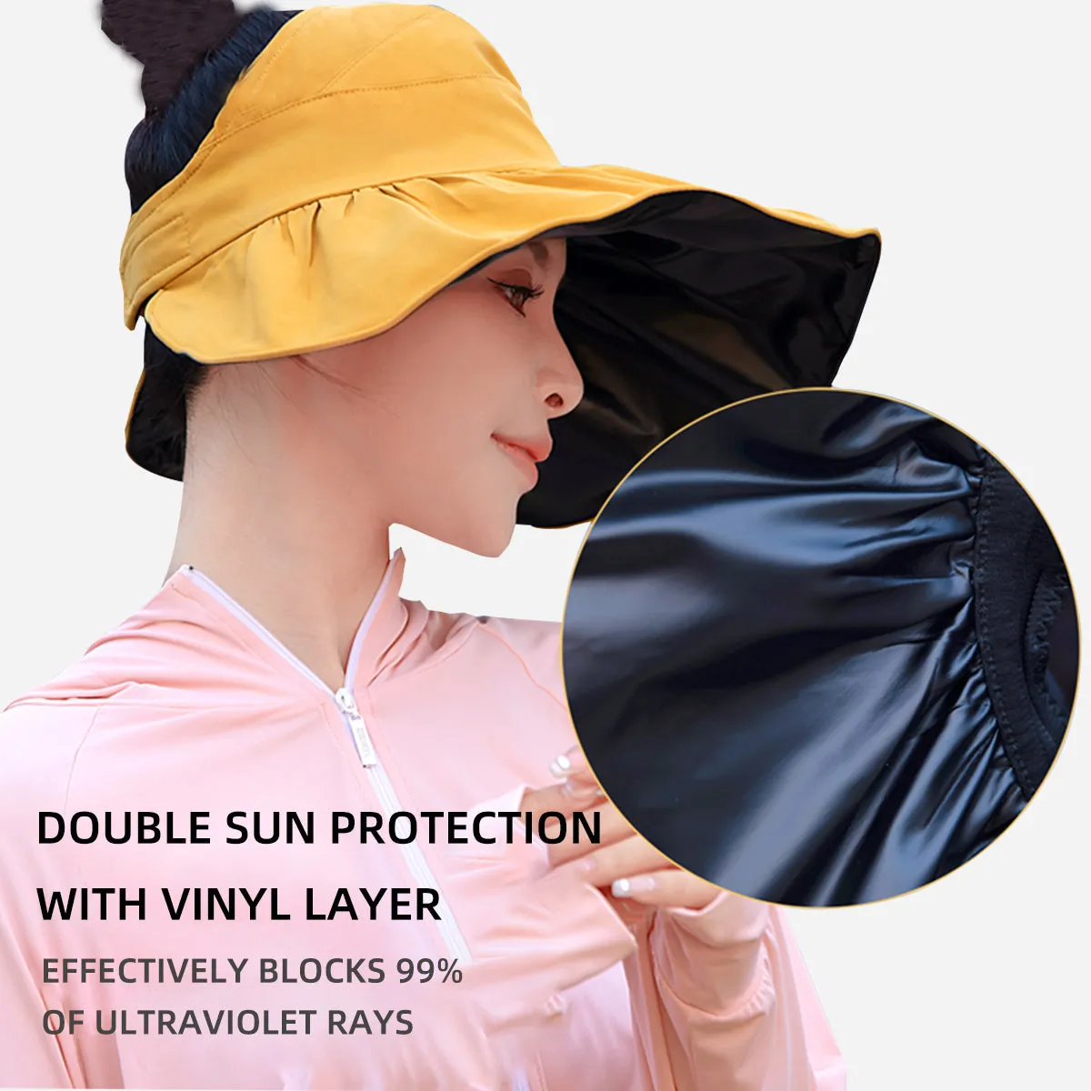 Sidiou Group UPF50  Vinyl Sun Protection Empty Top Hat Women's New Summer Anti-UV Sun Hat Outdoor Big Brim Face Sun Hat