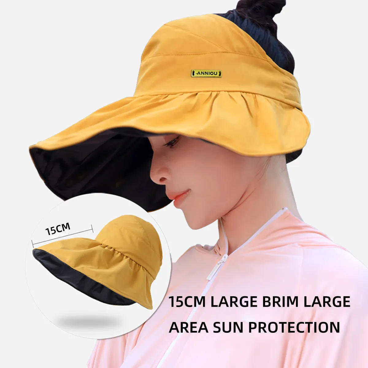 Sidiou Group UPF50  Vinyl Sun Protection Empty Top Hat Women's New Summer Anti-UV Sun Hat Outdoor Big Brim Face Sun Hat