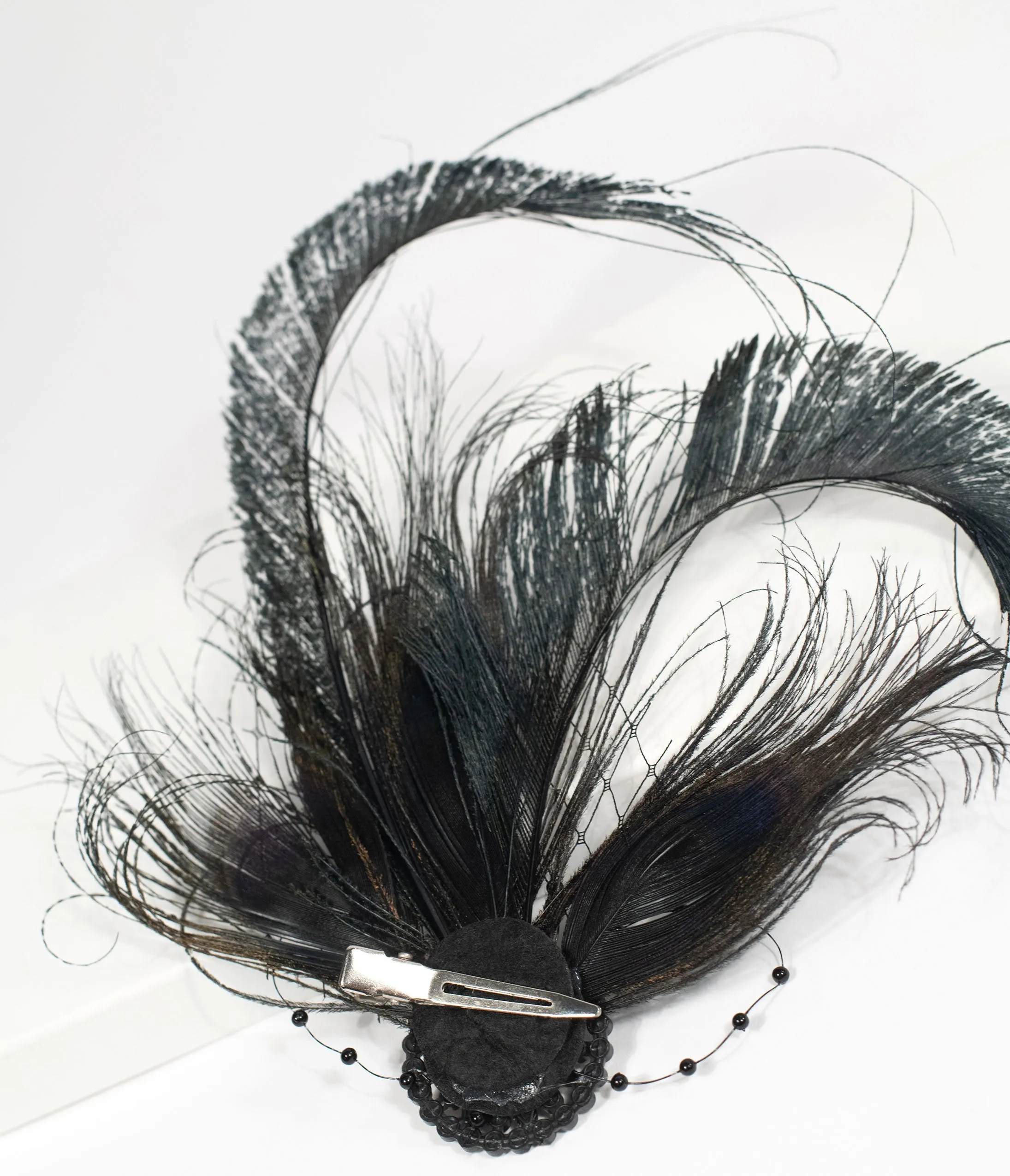Unique Vintage 1920s Black Feather Flapper Hair Clip