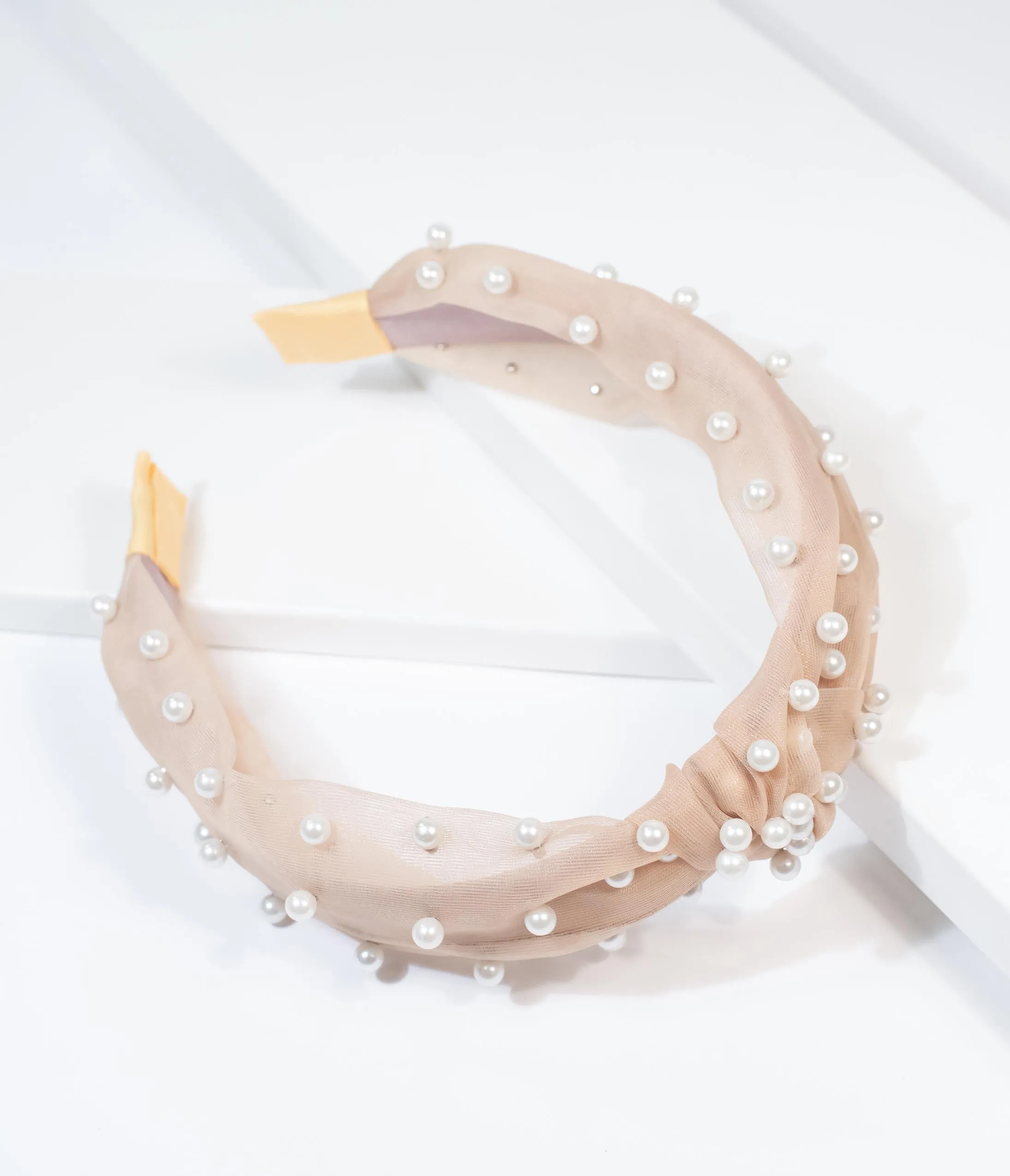 Unique Vintage Cream Mesh & Pearl Headband