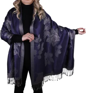 Women Soft Silky Pashmina Reversible Floral Rose Shawl Wrap Scarf w/Fringes
