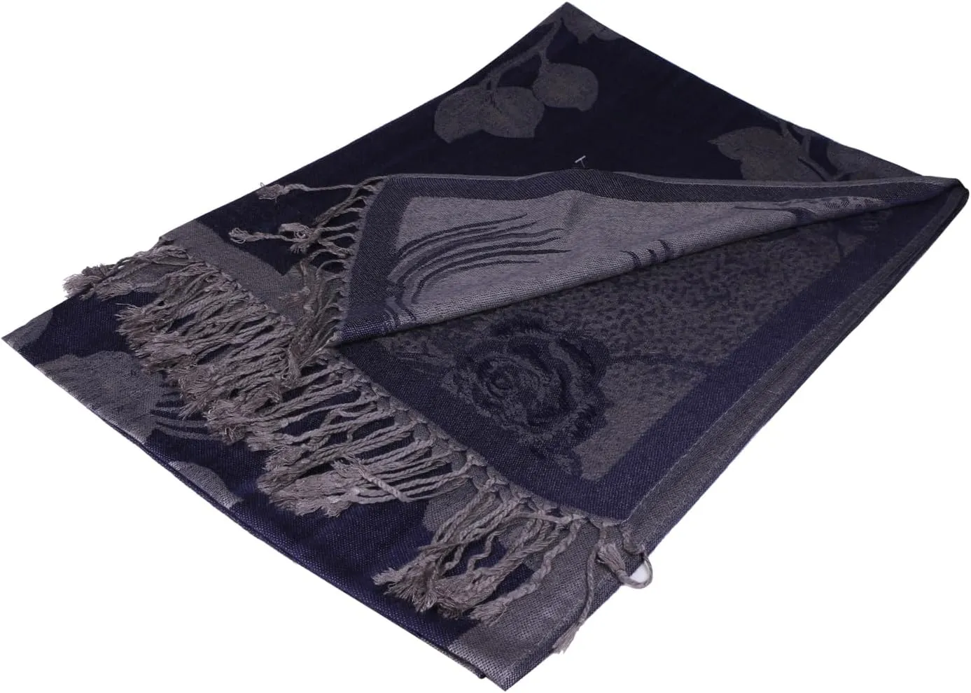 Women Soft Silky Pashmina Reversible Floral Rose Shawl Wrap Scarf w/Fringes