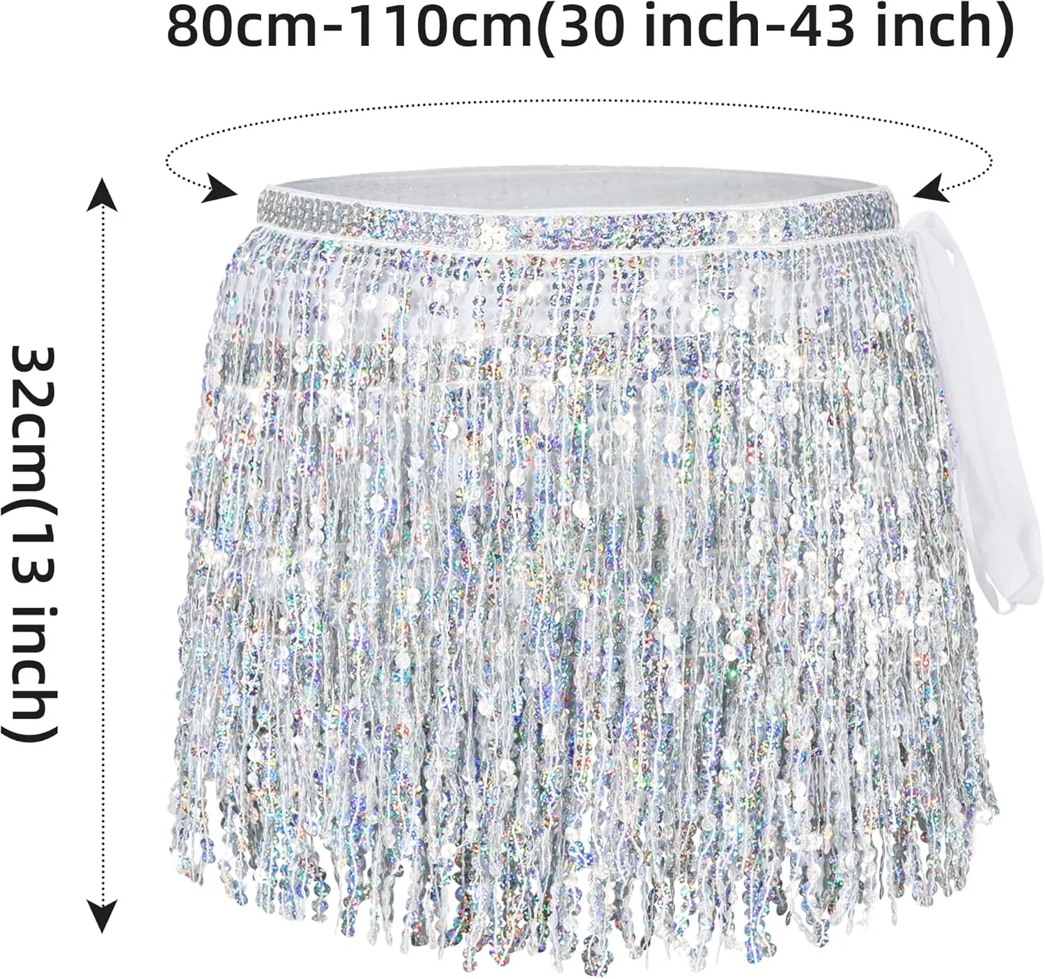 Womens Belly Dance Hip Scarf with Sparkly Fringe Rave Party Sequin Skirt Costume Festival Tassel Skirt