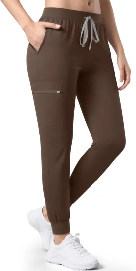 Women's Medical Scrub Pants, Soft Jogger Pant Scrub Bottoms with Zip Pocket Drawstring Mid-Rise Yoga Slim Cargo Pants
