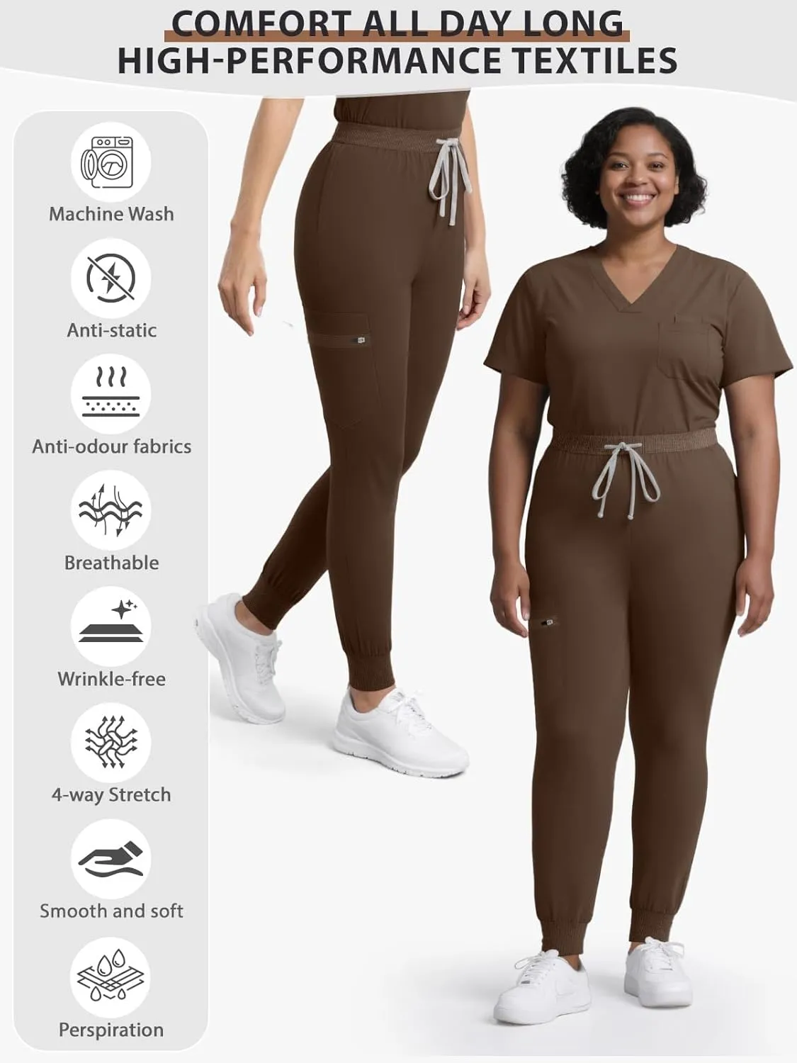 Women's Medical Scrub Pants, Soft Jogger Pant Scrub Bottoms with Zip Pocket Drawstring Mid-Rise Yoga Slim Cargo Pants