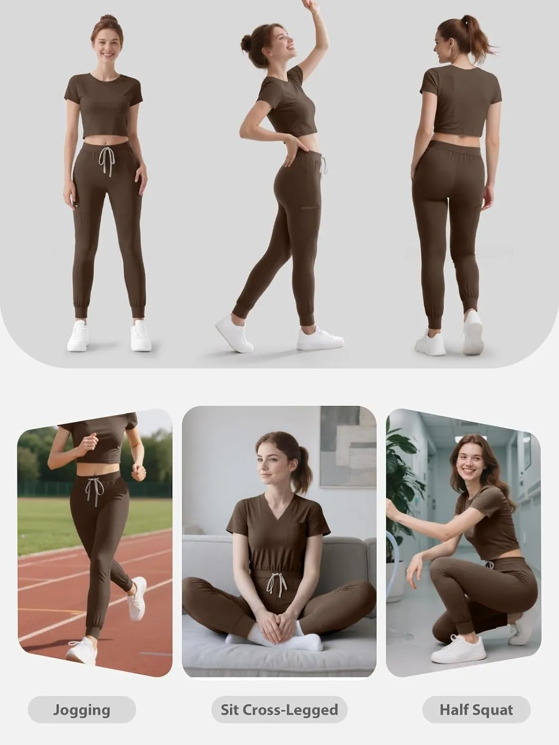 Women's Medical Scrub Pants, Soft Jogger Pant Scrub Bottoms with Zip Pocket Drawstring Mid-Rise Yoga Slim Cargo Pants