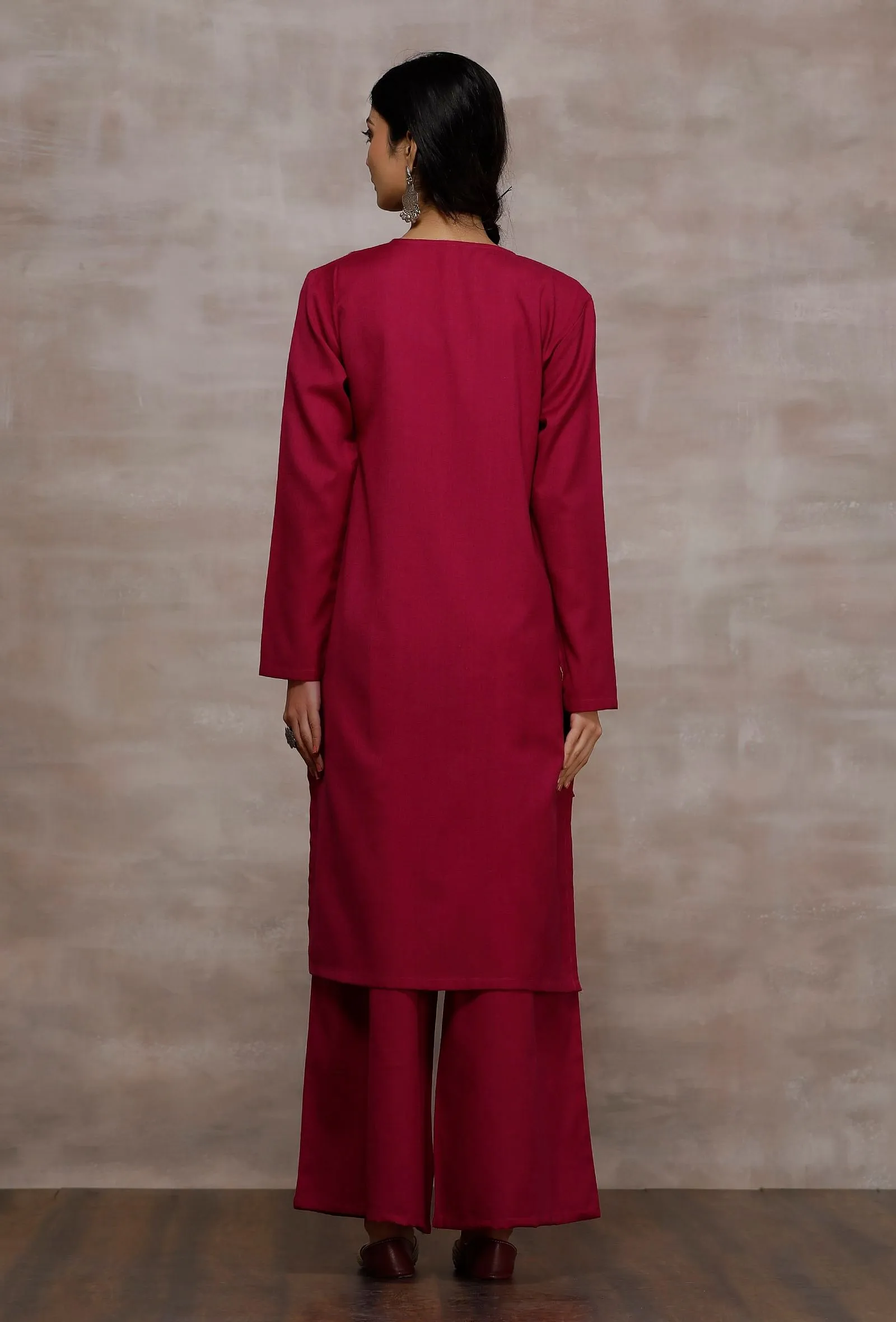 Ziya Magenta Straight Woollen Kurta